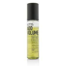 KMS Add Volume leave-in conditioner bottle, 150 ml, black cap and pale yellow liquid