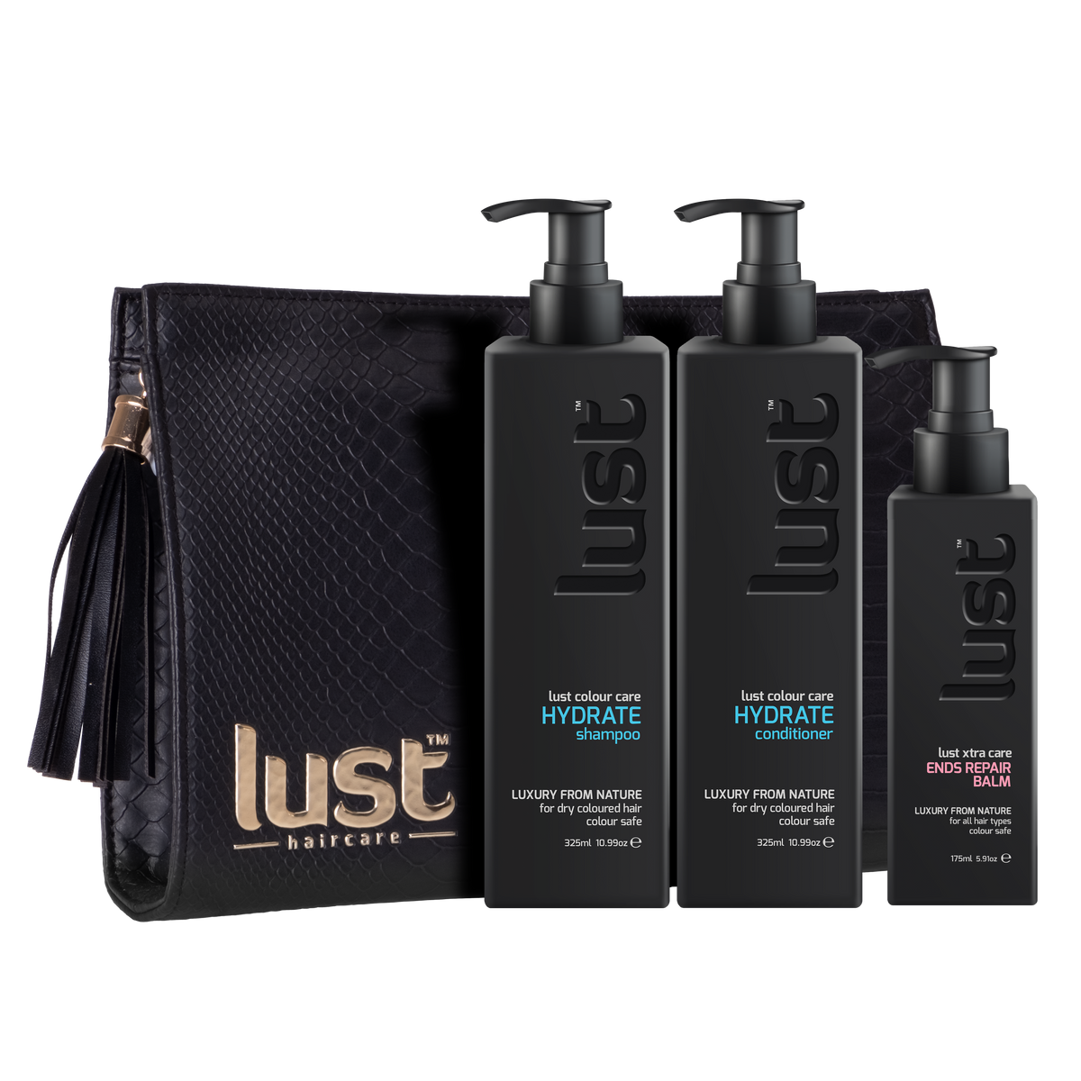 Lust Hydrate Shampoo Conditioner & Ends Repair Balm Trio Pack