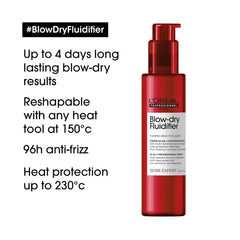 L'Oreal Professionnel blow-dry fluidifier cream bottle with red pump, front label
