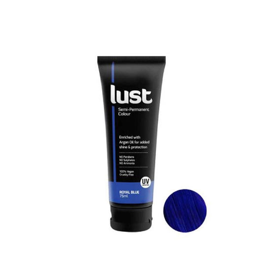 Royal blue permanent hair dye tube with blue swatch circle