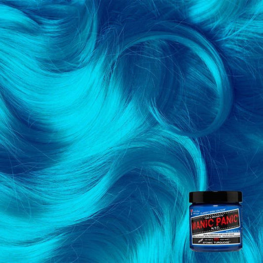 Manic Panic Classic Formula hair dye jar in Atomic Turquoise, turquoise label