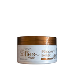 Beox Kera coffee recovery mask jar with brown lid and white label, 250g vegan