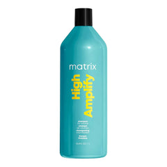 Matrix High Amplify shampoo bottle, teal plastic with black cap
