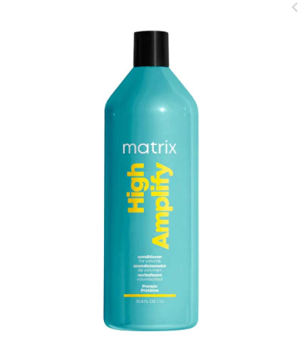 Matrix High Amplify conditioner bottle, 1 L, teal with black cap.