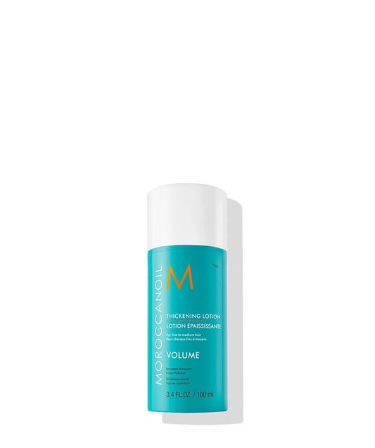 Moroccanoil thickening lotion bottle, teal label and white cap, 100 ml