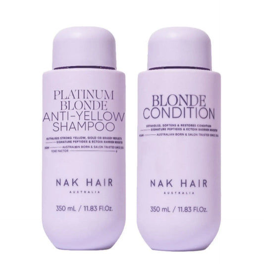 Platinum Blonde anti-yellow shampoo and conditioner bottles, 350 ml each