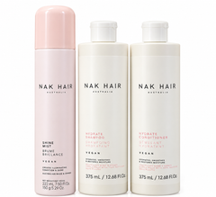 NAK Hair Hydrate Shampoo, Conditioner &amp; Shine Mist Trio Pack – Old Packaging