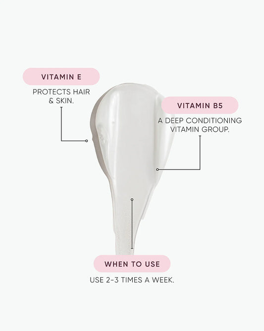 Shampoo benefits infographic: vitamin E and B5, use 2–3 times a week