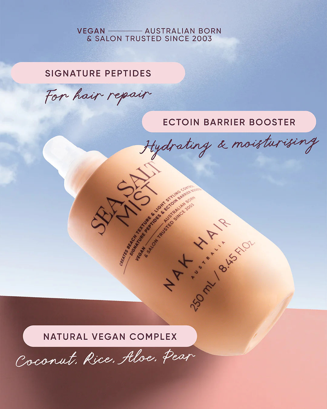 Nak Signature Sea Salt Mist Creates Beach Texture & Light Styling Control 250ml