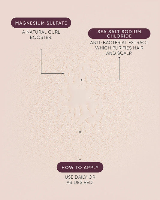 Sea salt mist how-to apply infographic with magnesium sulfate and sea salt details