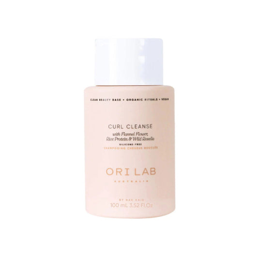 Travel shampoo bottle, ORI LAB CURL CLEANSE, 100 ml, with white cap