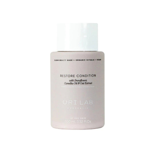 Hair conditioner travel bottle, Restore Condition, ORI Lab, beige bottle with white cap