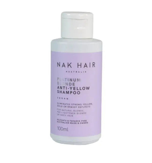 NAK Hair Platinum anti-yellow shampoo bottle, 100 ml, purple label