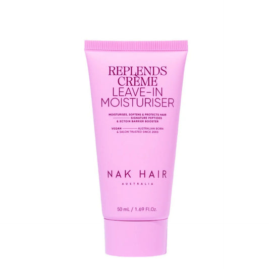 NAK Hair RepLends Creme leave-in moisturiser travel tube, pink squeeze bottle, 50 ml