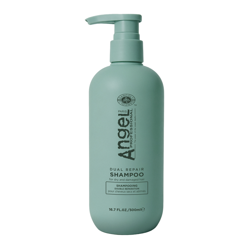 Angel Professional dual repair shampoo bottle, teal pump dispenser, 500ml