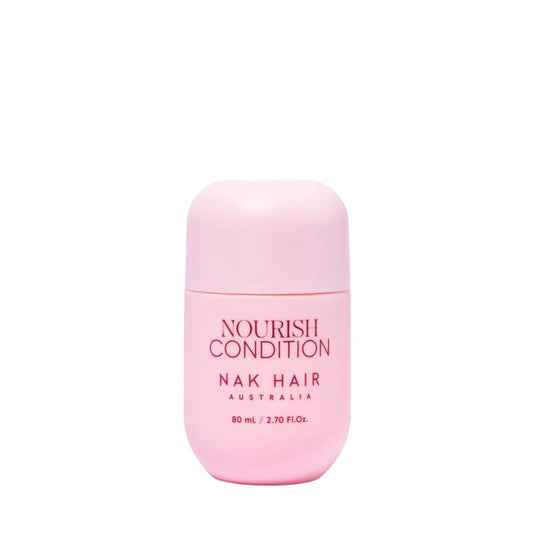 NAK Nourish Conditioner travel bottle, pink cap, 80 ml, front label