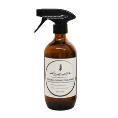 Natural disinfecting spray bottle with amber glass and black trigger sprayer