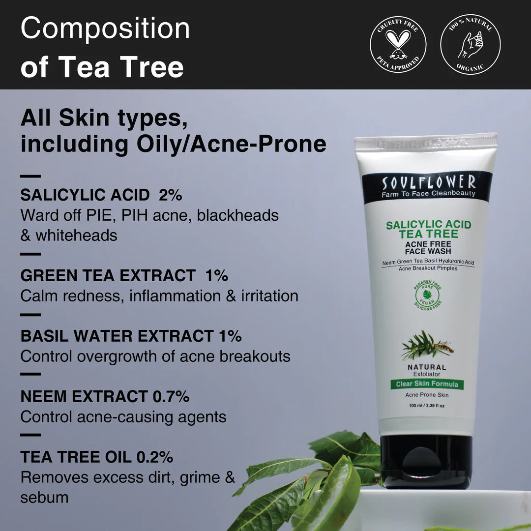 SoulFlower - 2% Salicylic Acid Tea Tree Acne Free Face Wash 100ml
