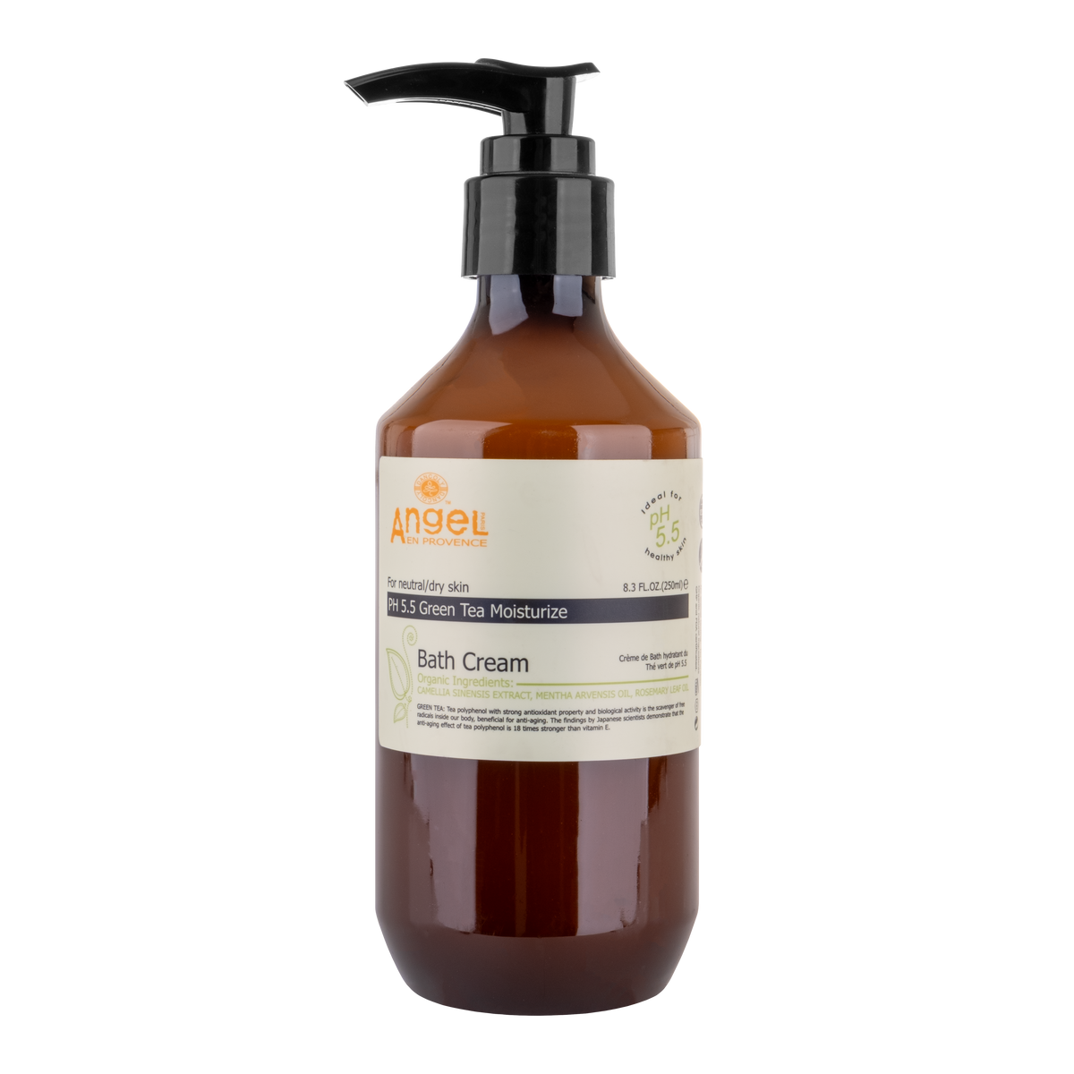 Angel En Provence green tea bath cream with pump, amber bottle, 250 ml