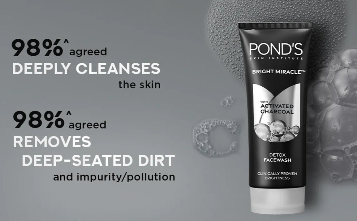 Pond's Bright Miracle Detox Facewash with 10X Power of Charcoal |Detoxifies Skin | 150 gm