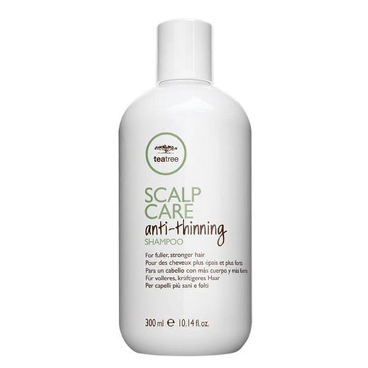 Paul Mitchell anti-thinning shampoo bottle, white plastic with white cap