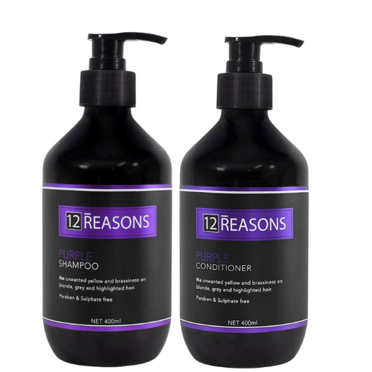 12 REASONS purple shampoo and conditioner bottles, 400 ml pump set