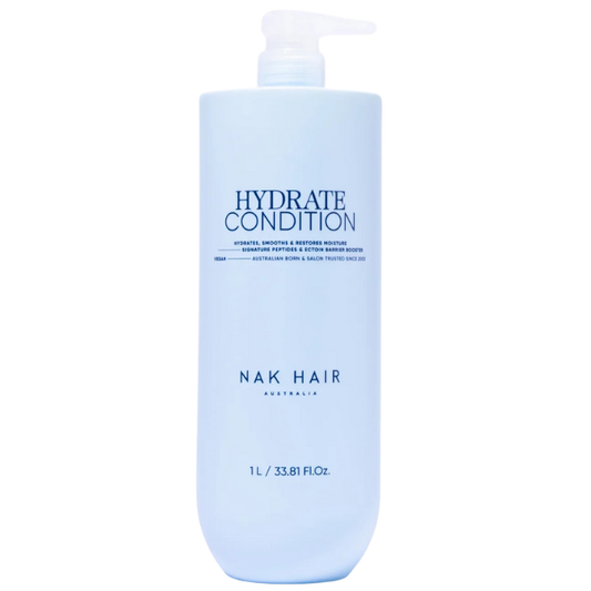 NAK Hair Hydrate Conditioner 1L bottle with pump, blue label text