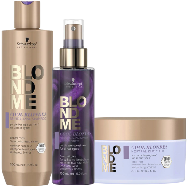 Schwarzkopf - BlondMe Cool Blondes Neutralizing Shampoo, Spray Conditioner & Mask Bundle