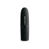 Closed black matte lipstick tube with silver writing on the cap