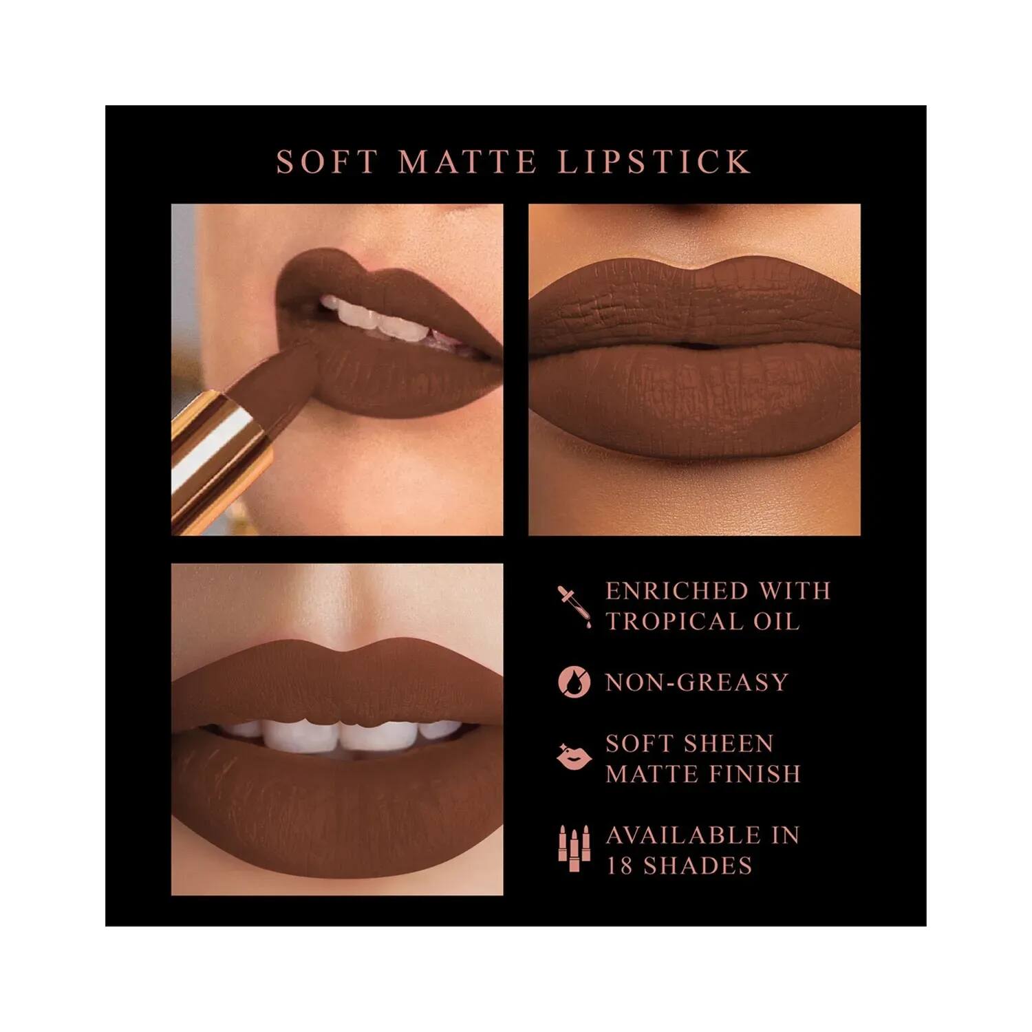 MyGlamm - Manish Malhotra Beauty Soft Matte Lipstick-Cocoa Butter-4g