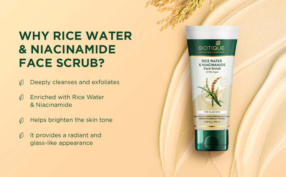 Biotique Rice Water & Niacinamide Gel Face Scrub for Glass Skin 100ml