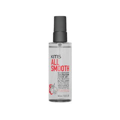 Hair de-frizz oil bottle, clear with black pump cap and red label details