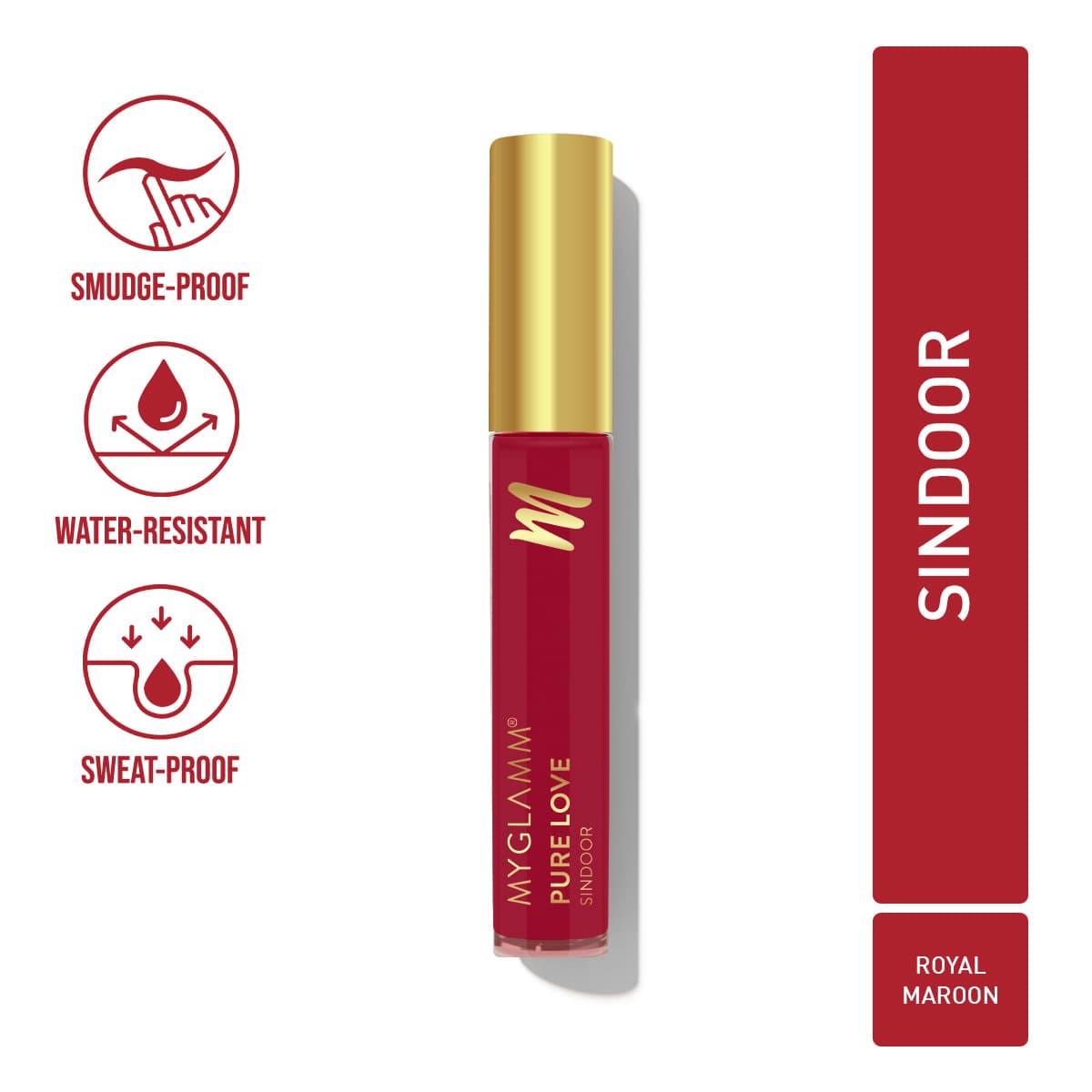 MyGlamm - Pure Love Sindoor - Royal Maroon (Maroon Shade) | Quick Dry, Long Lasting, Smudgeproof, Water-Resistant & Sweatproof Liquid Sindoor