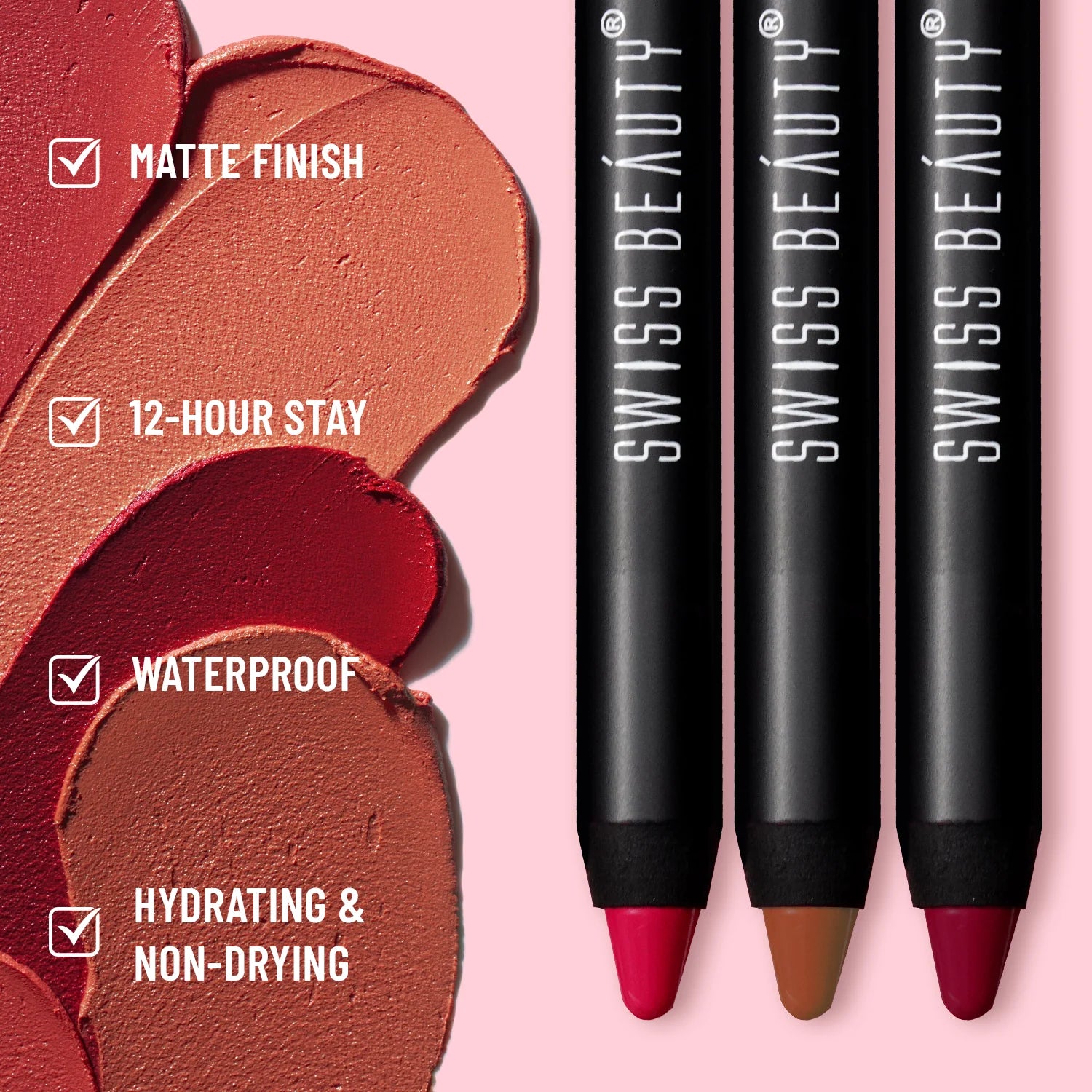 Swiss Beauty Stay on Matte Lip Crayon Shade No. 14 Ash Red