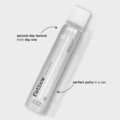 Spray putty can angled with white nozzle cap on metallic silver cylinder