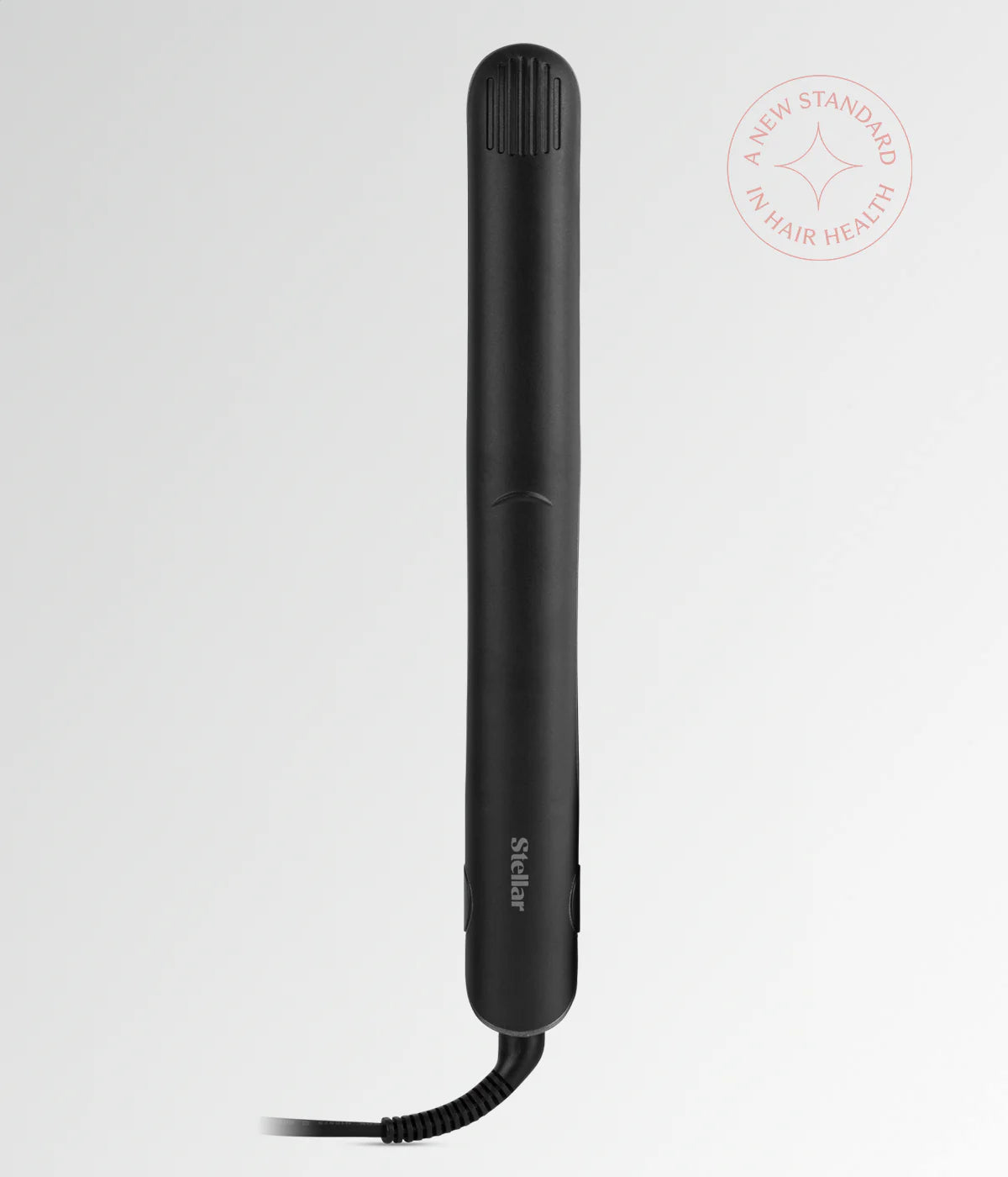 Black hair straightener body with ridged top and round power button