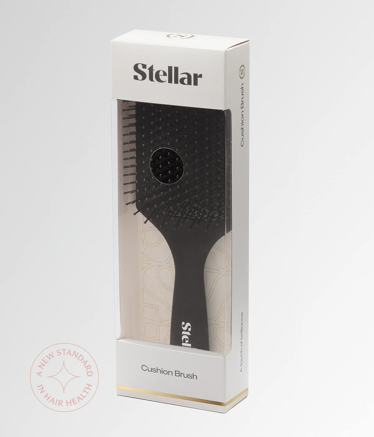 Stellar MicroCell cushion brush retail box with black brush image