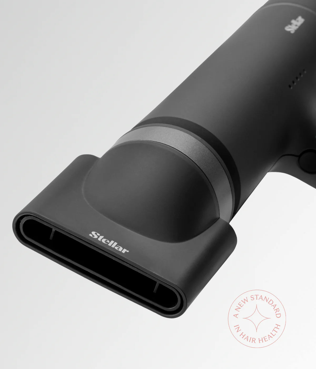 Black hair dryer concentrator nozzle with open grille front