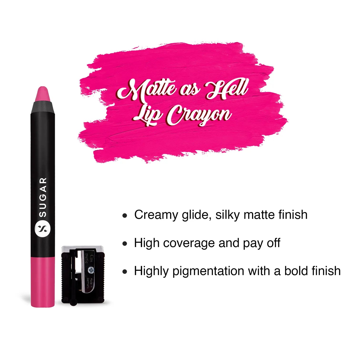 Sugar - Matte As Hell Crayon Lipstick Color: 02 Mary Poppins (Fuchsia) | 2.8 gm