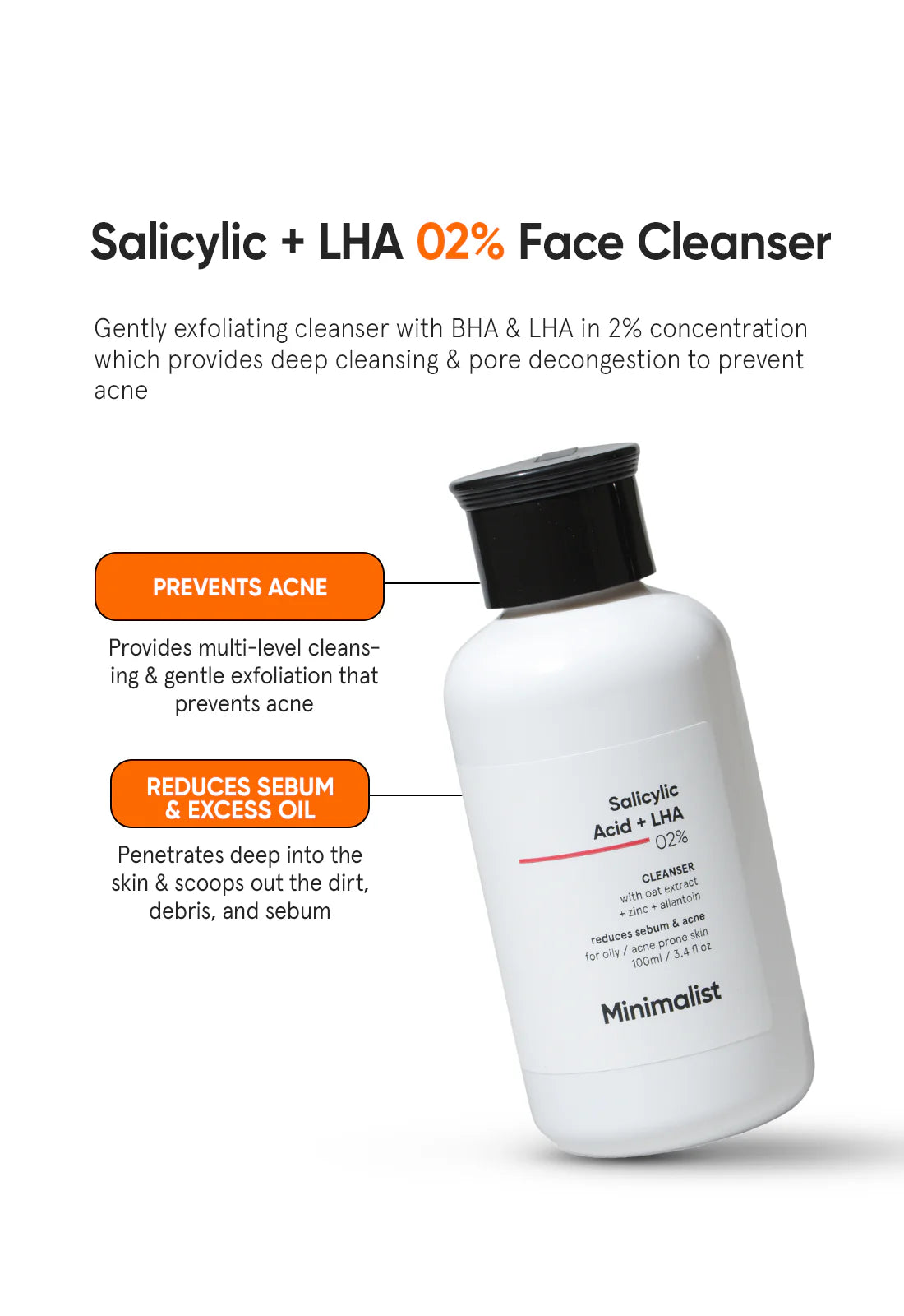 Minimalist - Salicylic Acid + LHA 02% Cleanser for Oily / Acne Prone Skin Face Wash 100ml