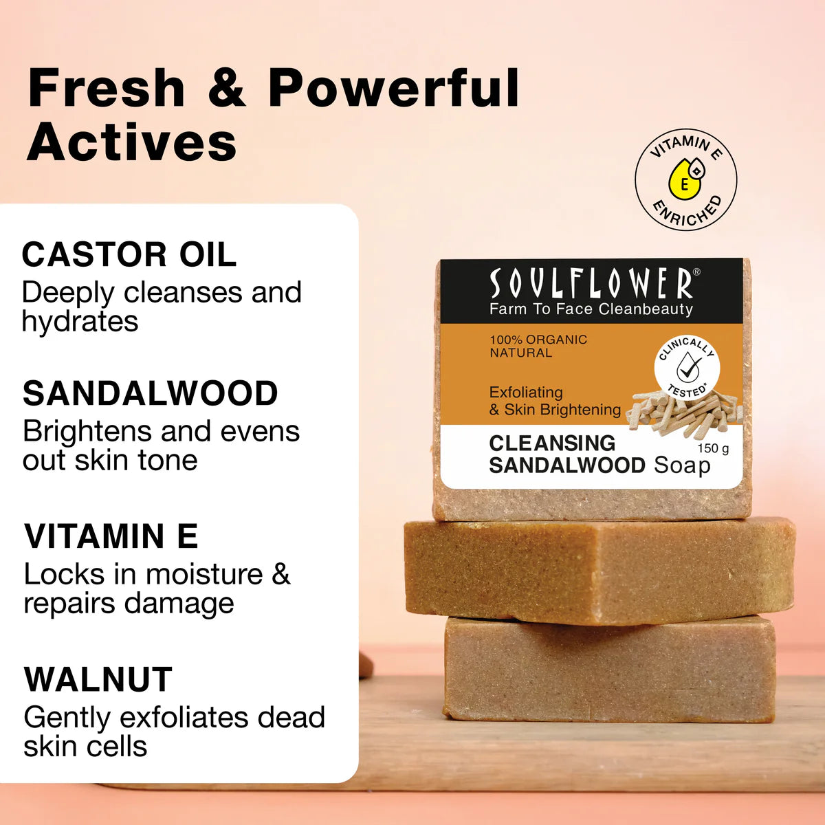 SoulFlower - Sandalwood Soap Proven to Lighten & Brighten Skin 150g