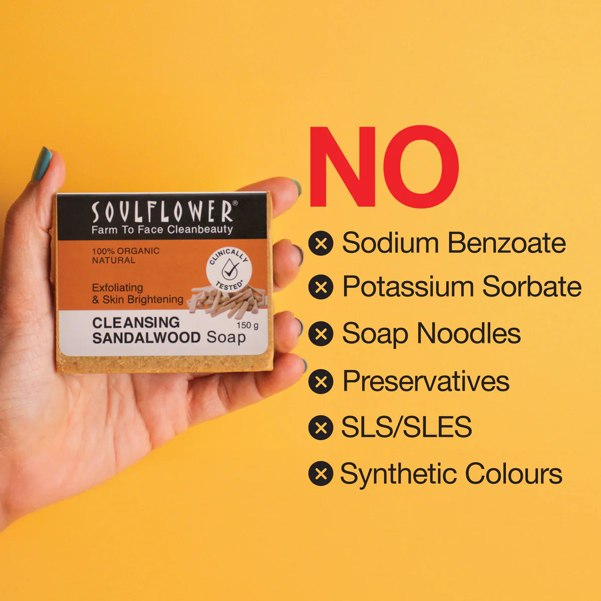 SoulFlower - Sandalwood Soap Proven to Lighten & Brighten Skin 150g
