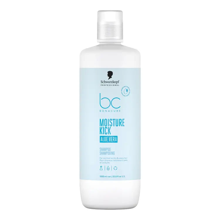 Schwarzkopf Professional BC Moisture Kick Aloe Vera shampoo bottle, clear cap, blue label