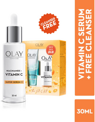 Olay Hydration Boost Kit With Niacinamide Vitamin-C Super Serum 30ml & Cleanser For Intense Hydration & Dewy Glow 100g