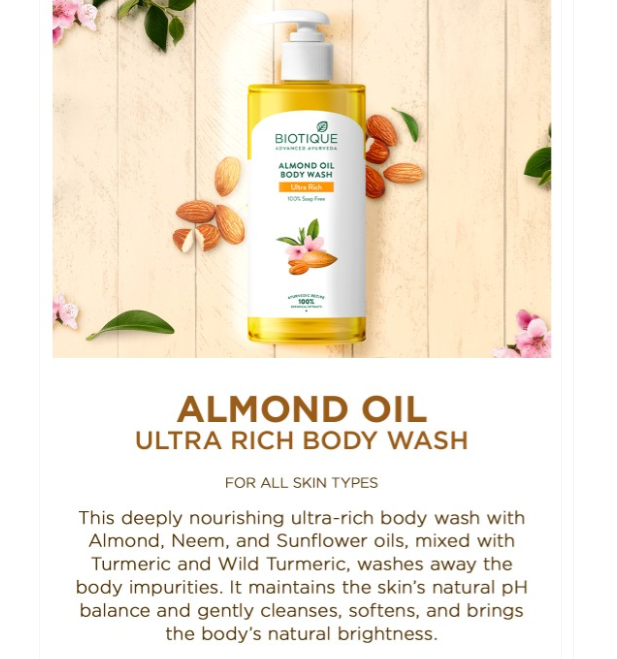 Biotique Almond Oil Ultra Rich Body Wash with Sunflower Oil & Neem 500ml