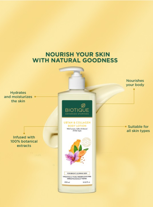 Biotique Ubtan & Collagen Body Lotion With Saffron & Almond 400ml
