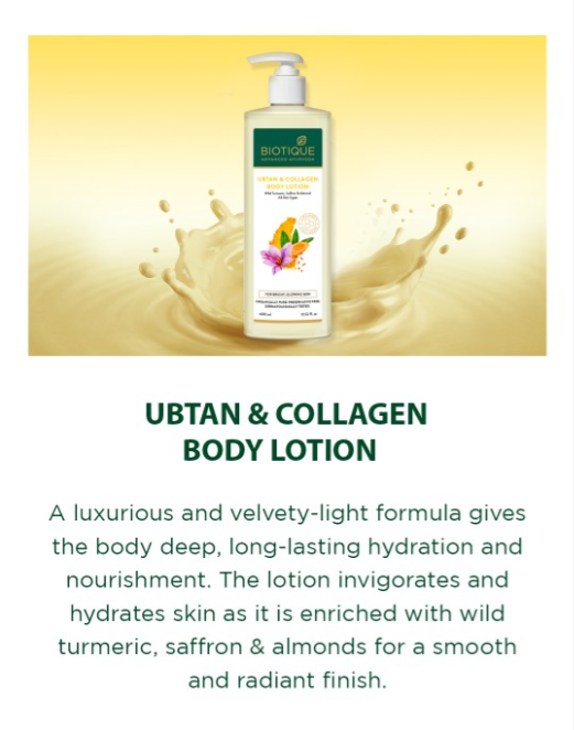 Biotique Ubtan & Collagen Body Lotion With Saffron & Almond 400ml