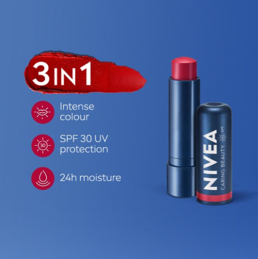 Nivea - Caring Beauty SPF 30 Lip & Cheek Tint Balm with Shea Butter & Almond Oil Red 4.8g