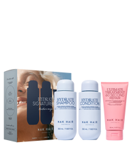 Nak Hydrate Trio pack bottles and box set: hydrate shampoo and conditioner plus repair cream