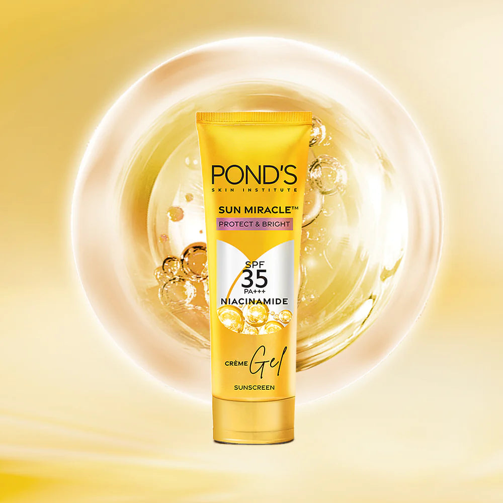 Pond's  3% Niacinamide Sun Miracle SPF 35 P+++ Light Sunscreen | Proctects & Brightens Skin | No white Cast | Lightweight | Non Sticky | For All Skin Types | 50 gm